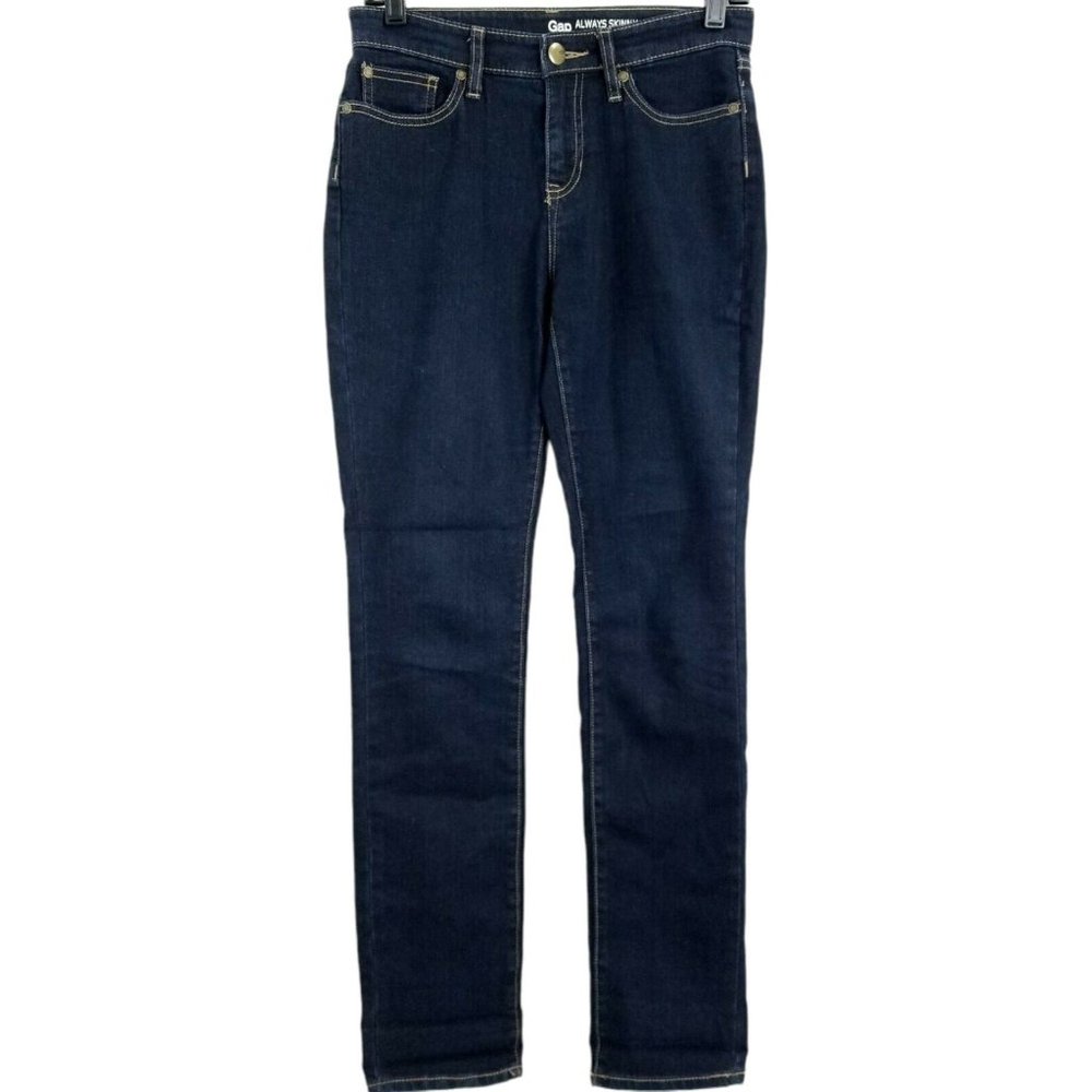 Gap Always Skinny Ankle Jeans Size 2 Dark Wash Stretch Mid Rise Blue Denim